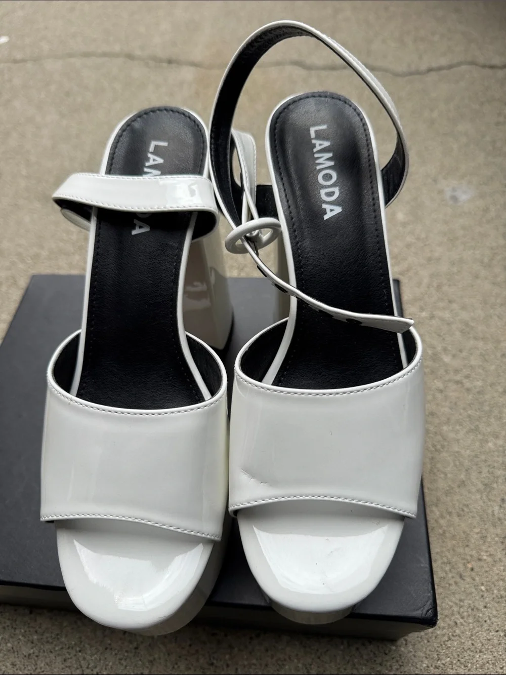 Lamoda White Patent Platform Peep-Toe Slingback Heels - Picture 2 of 5